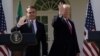 White House in Washington, U.S. - Brazil's President Jair Bolsonaro and U.S. President Donald Trump / Brazil's President Jair Bolsonaro and U.S. President Donald Trump wave as they depart at the conclusion of a joint news conference in the Rose Garden of 