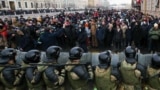 RUSSIA – Riot police officers guard the area outside the St Petersburg Legislative Assembly building during an unauthorized rally in support of Russian opposition activist Alexei Navalny. St Petersburg, January 31, 2021 